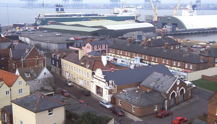 How the Electric Palace sits the old town of Harwich today next to the fire station. Photo C. Strachan